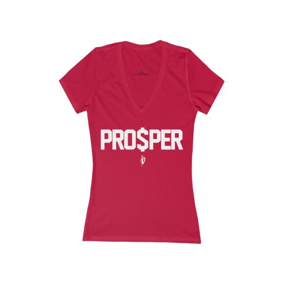 Women's Red Flourish and Prosper PRO$PER Jersey Short Sleeve Deep V-Neck Tee 3