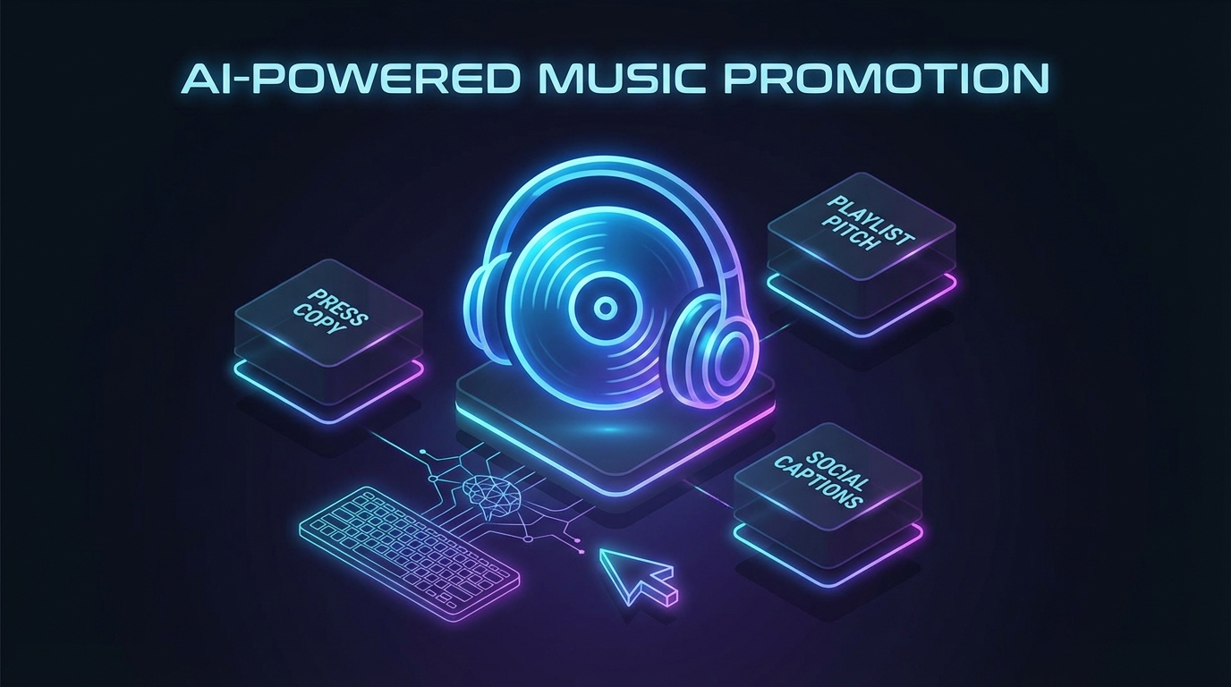 Built-in pitching materials: press copy, playlist pitches, and social captions